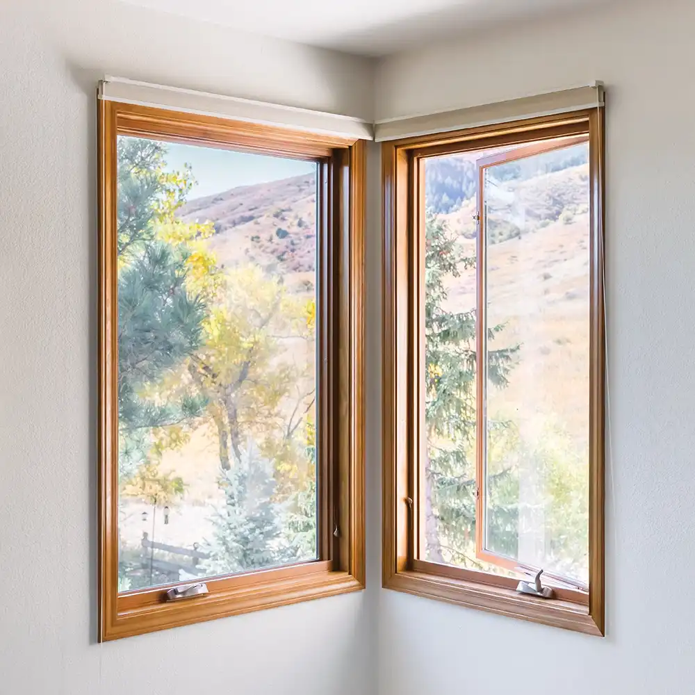 Interior view of Marvin Replacement casement windows with EverWood finish.