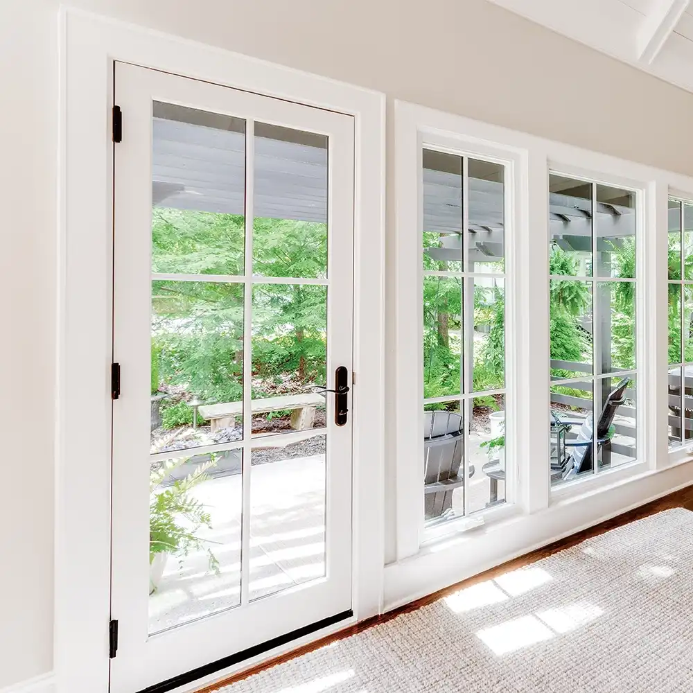 Interior view of a white inswing French door.