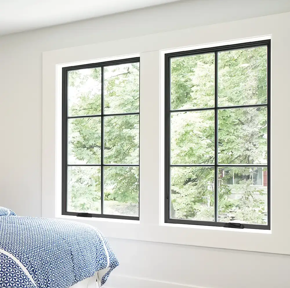 Interior view of black Marvin Replacement Casement windows.