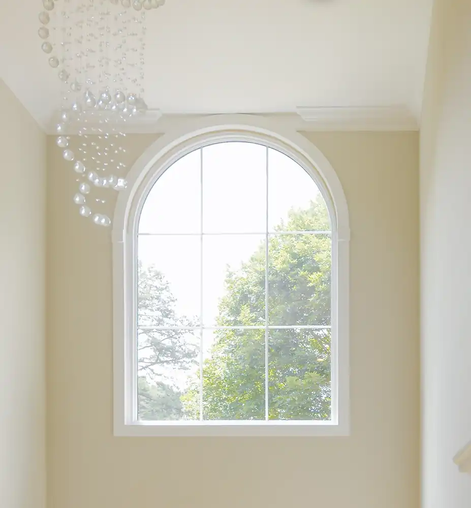 Interior view of a white Marvin Replacement Round Top Window.